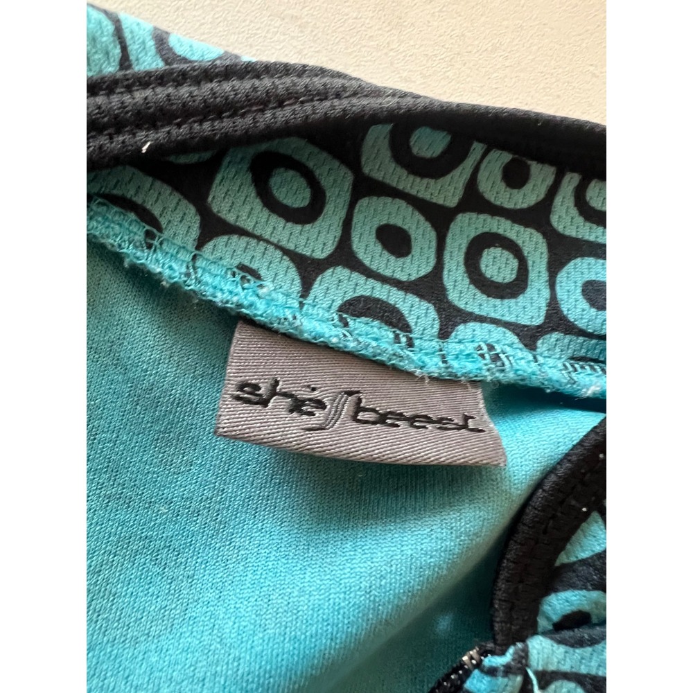 Shebeest Womens Cycling Jersey Teal Black Geometric Mod Print Short Sleeve S - Picture 8 of 8